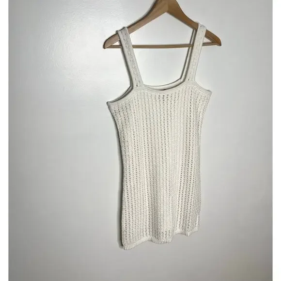 Gap Sleeveless Crochet Mini Dress Womens SP White Square Neck Cotton Minimalist - Picture 4 of 12
